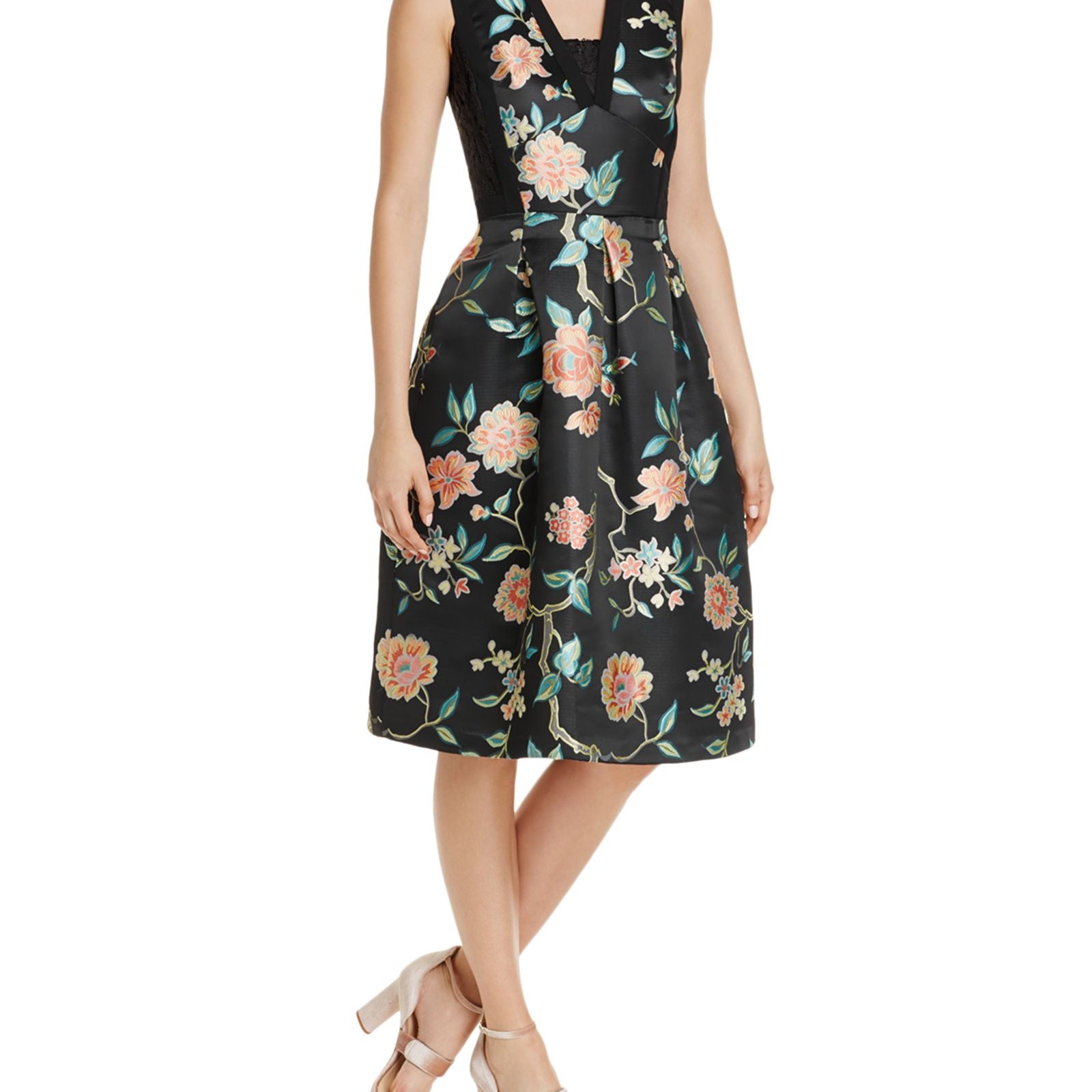 Nanette Lepore Women Lace Detail Floral Jacquard Dress Black