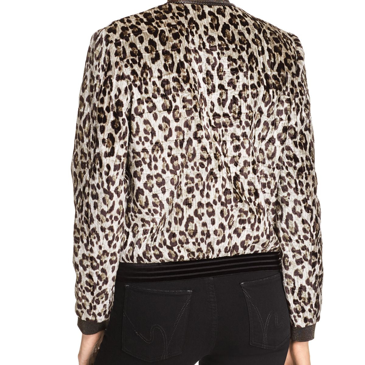 T Tahari Women Fatima Leopard Print Bomber Jacket