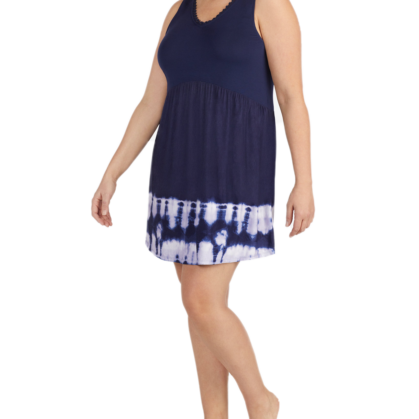 Layla Women Plus Printed Empire Waist Short Chemise Nightgown Navy