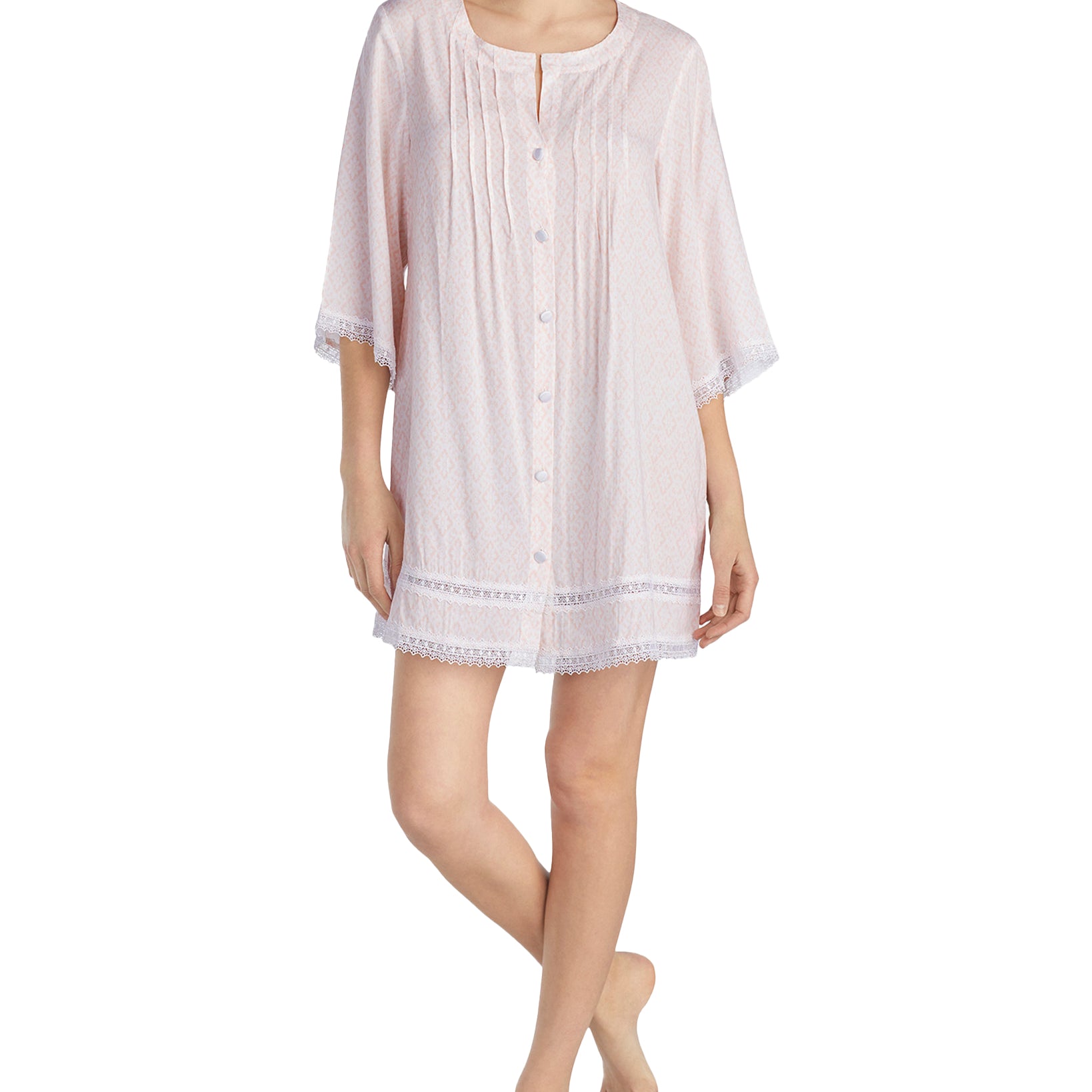 Betsey Johnson Women Lace Trim Printed Sleepshirt Ivory Print