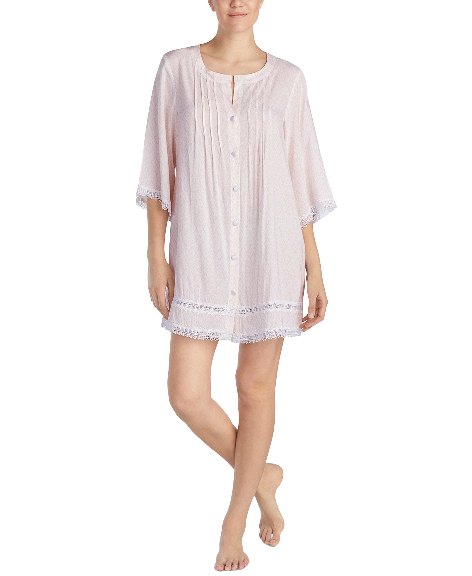 Betsey Johnson Women Lace Trim Printed Sleepshirt Ivory Print