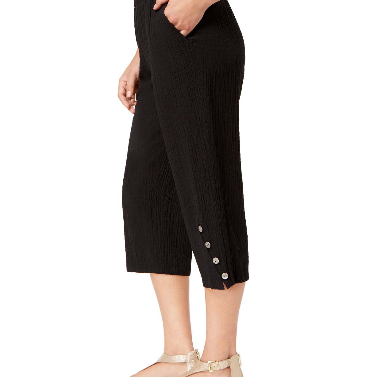 JM Collection Women Petite Button Hem Capri Pants