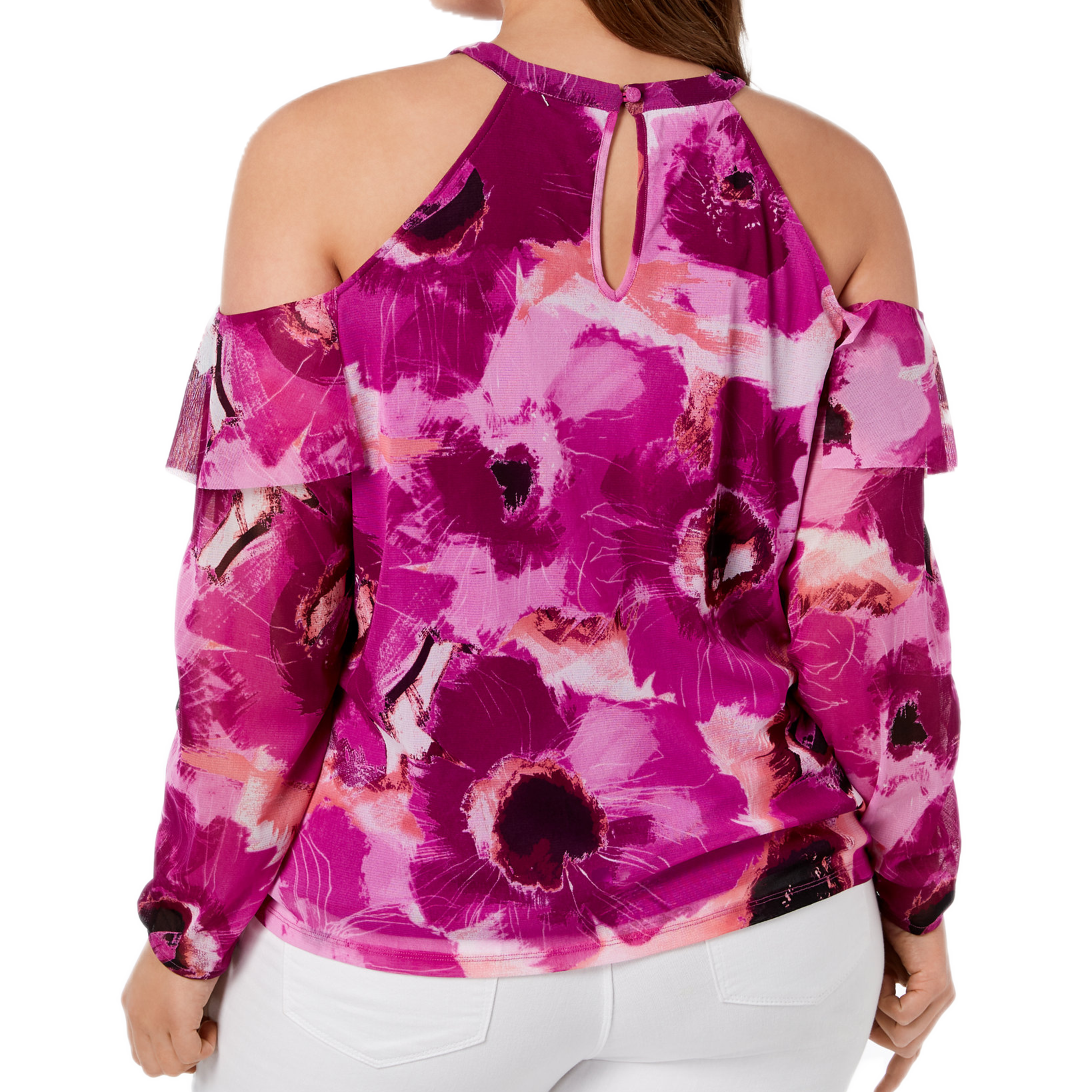 INC International Concepts Women Plus Cotton Cold Shoulder Halter Top