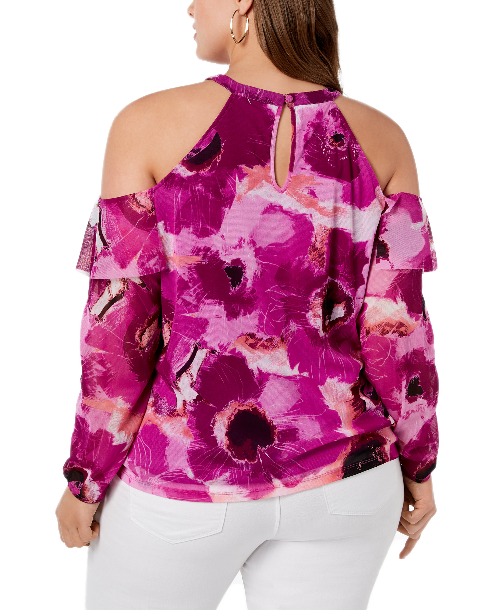 INC International Concepts Women Plus Cotton Cold Shoulder Halter Top