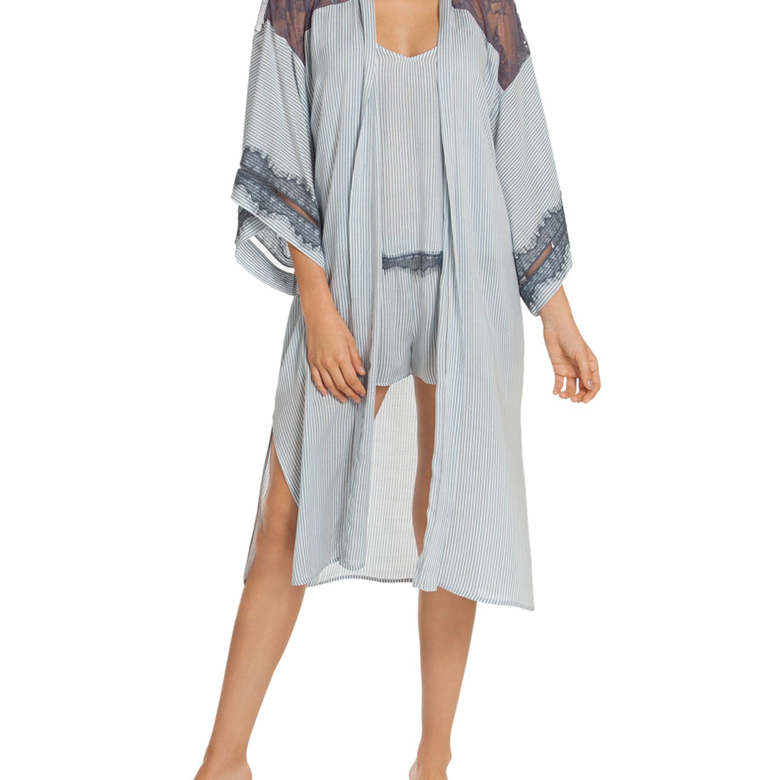 Midnight Bakery Women Striped Kimono Blue