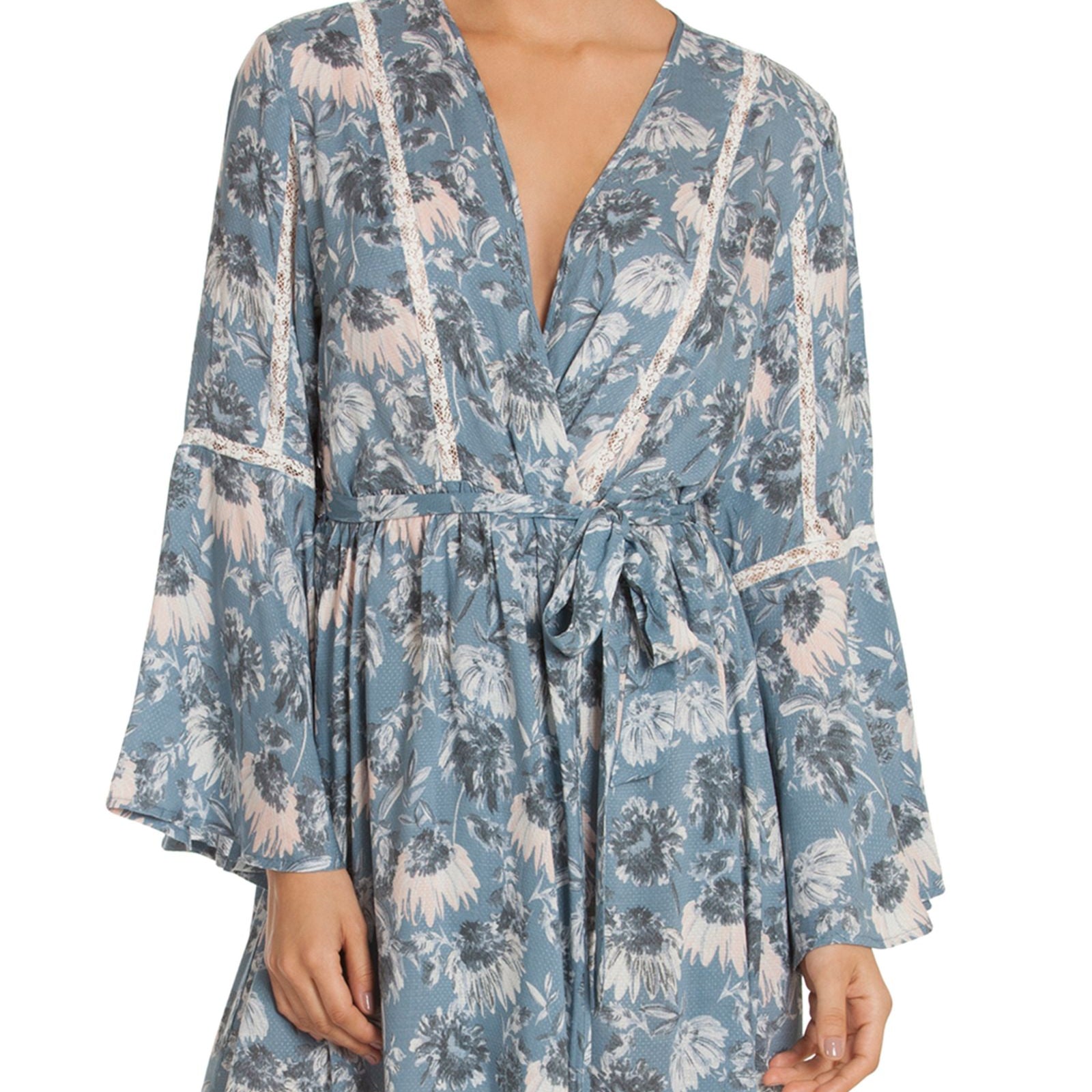 Midnight Bakery Women Floral Wrap Robe Blue Peach