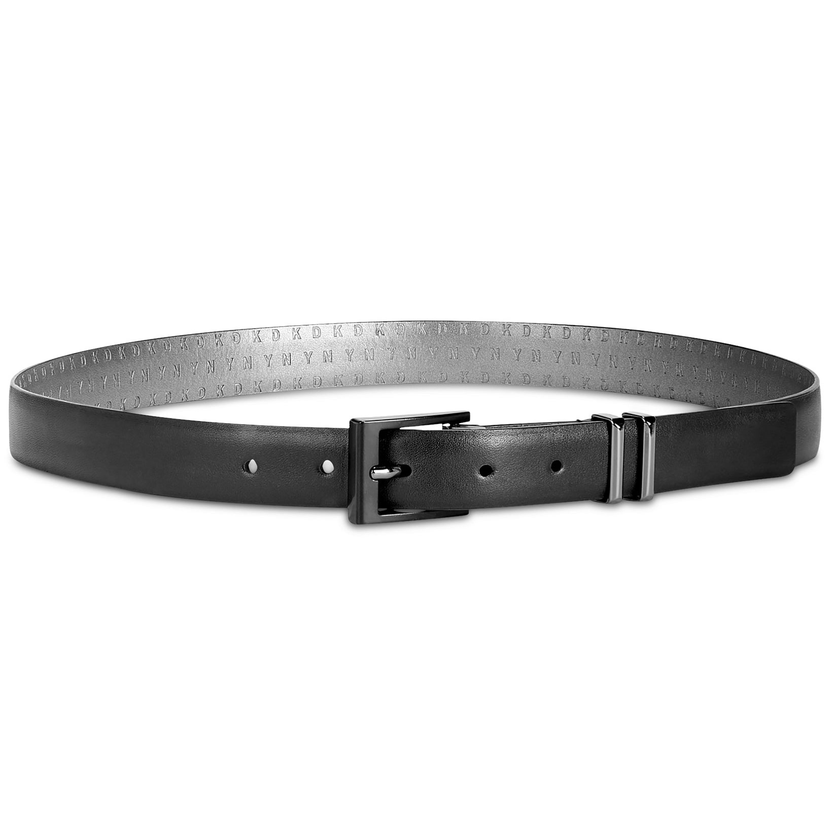 DKNY Women Double Keeper Leather Belt Black Silver