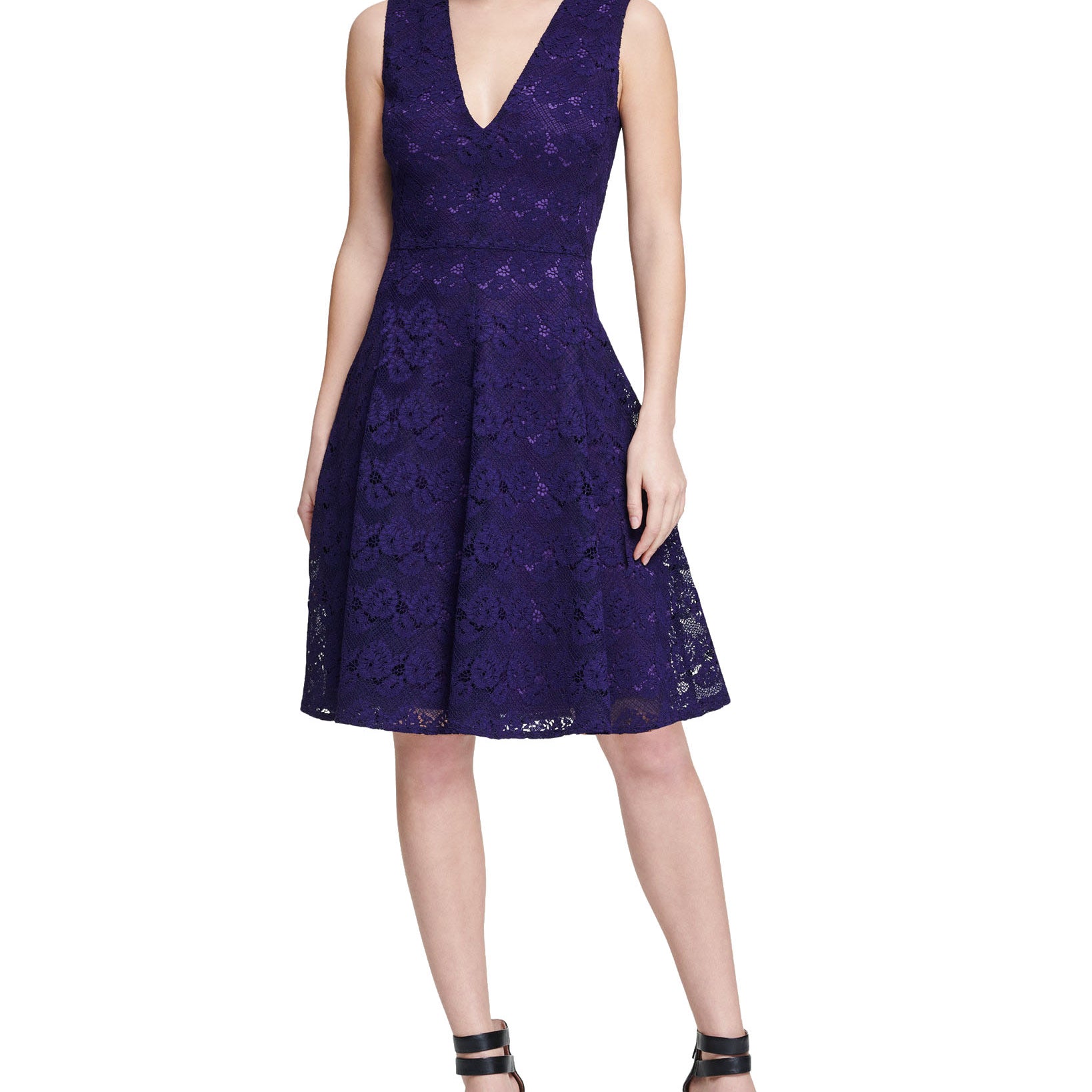 DKNY Women Lace Fit & Flare Dress Dark Pansy