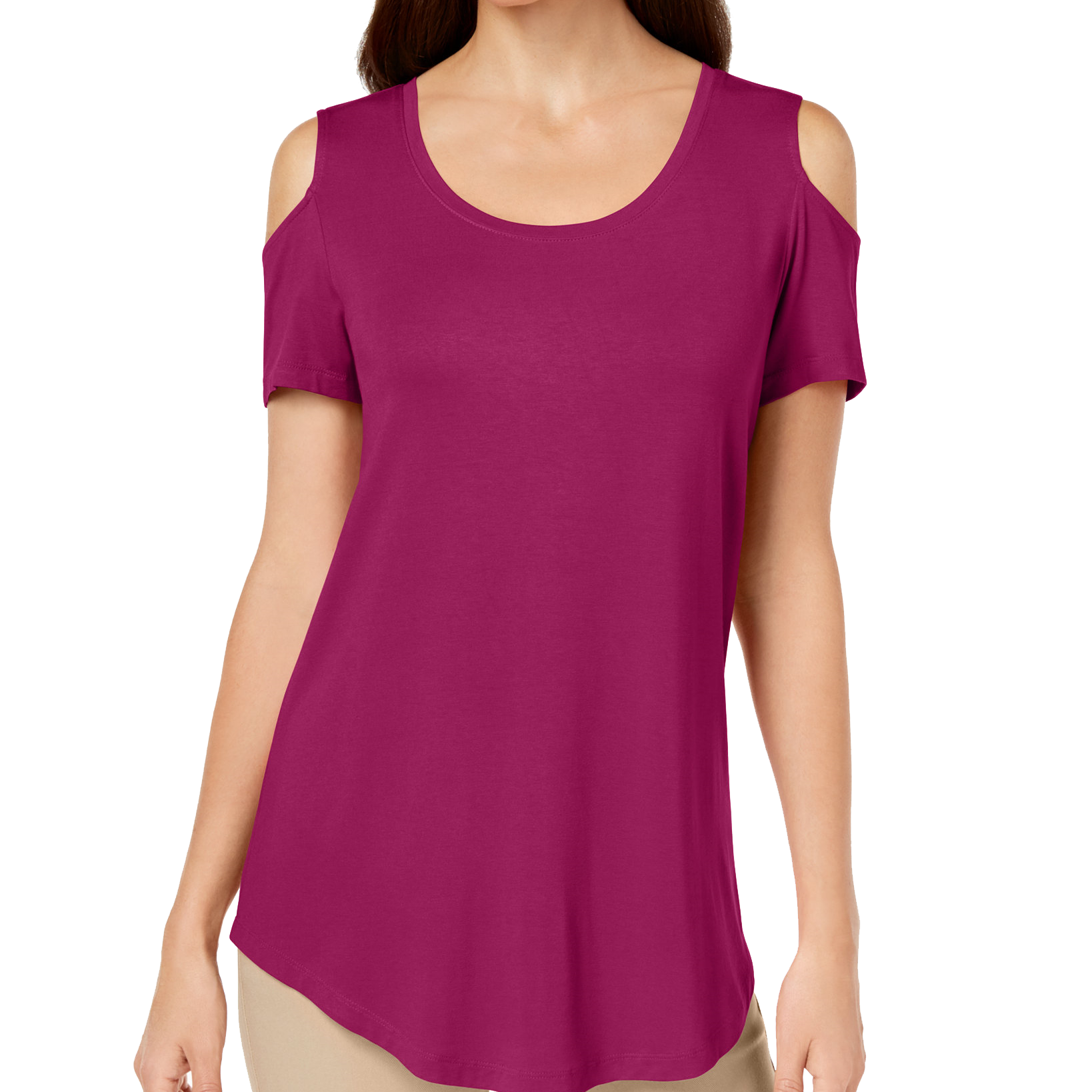 JM Collection Cold Shoulder Swing T Shirt Berry Rich