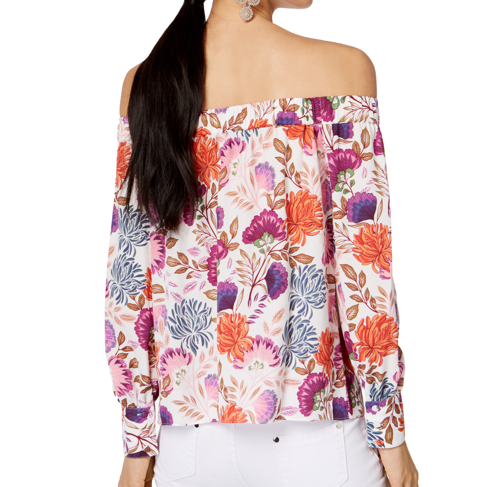 INC International Concepts Petite Printed Off The Shoulder Top