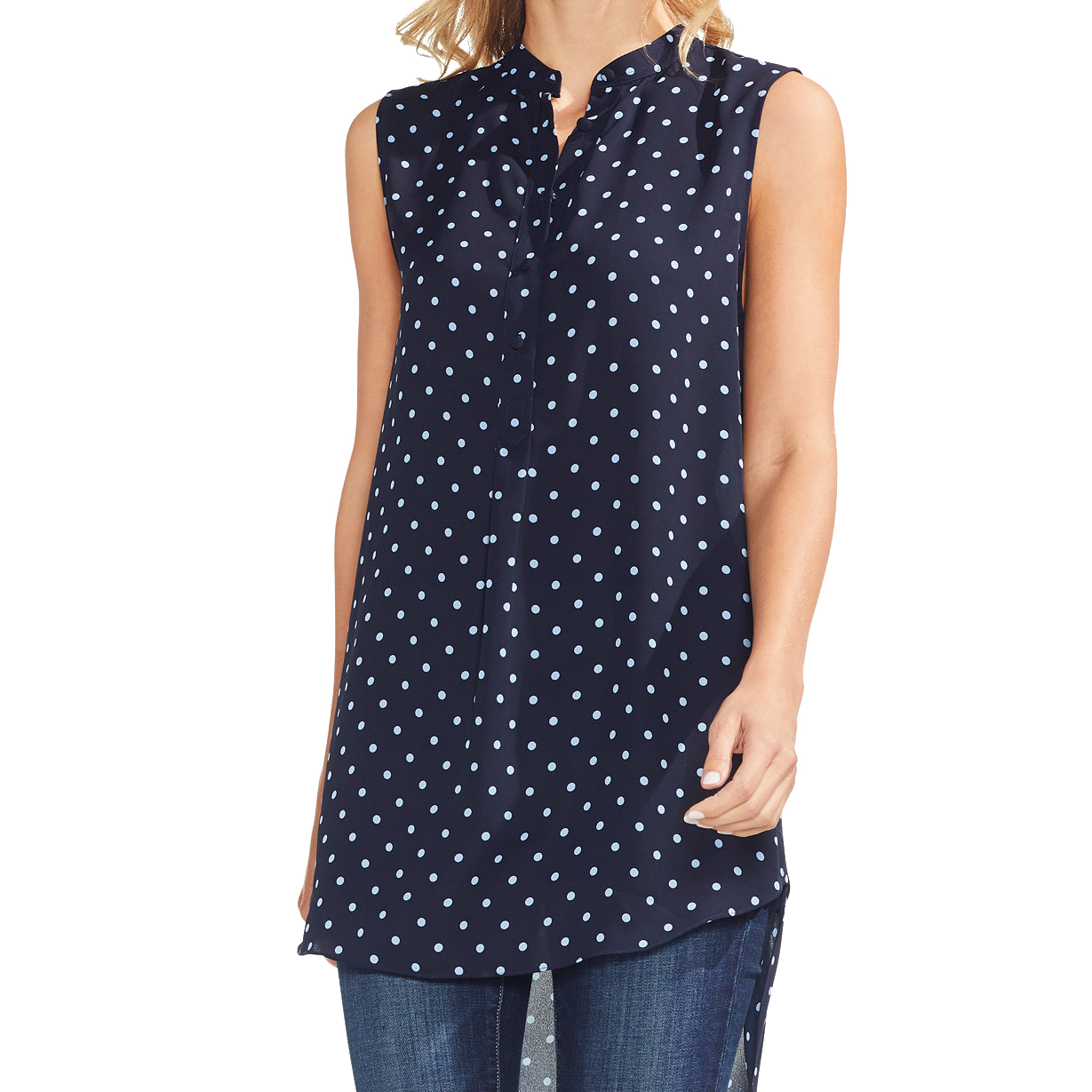 Vince Camuto Women Dot Print High Low Tunic Classic Navy