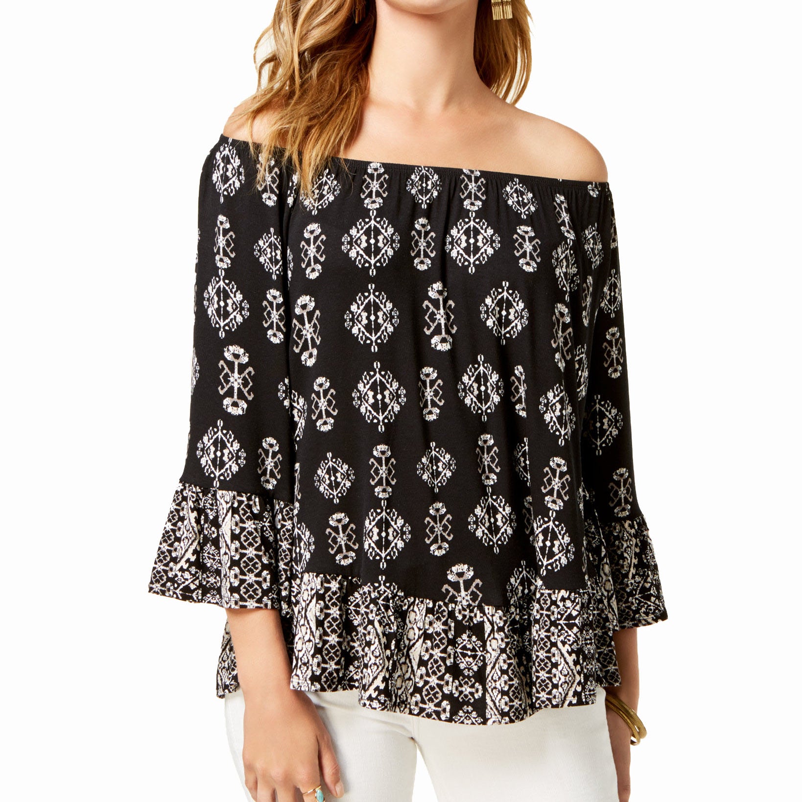 Style & Co Women Printed Off The Shoulder Top