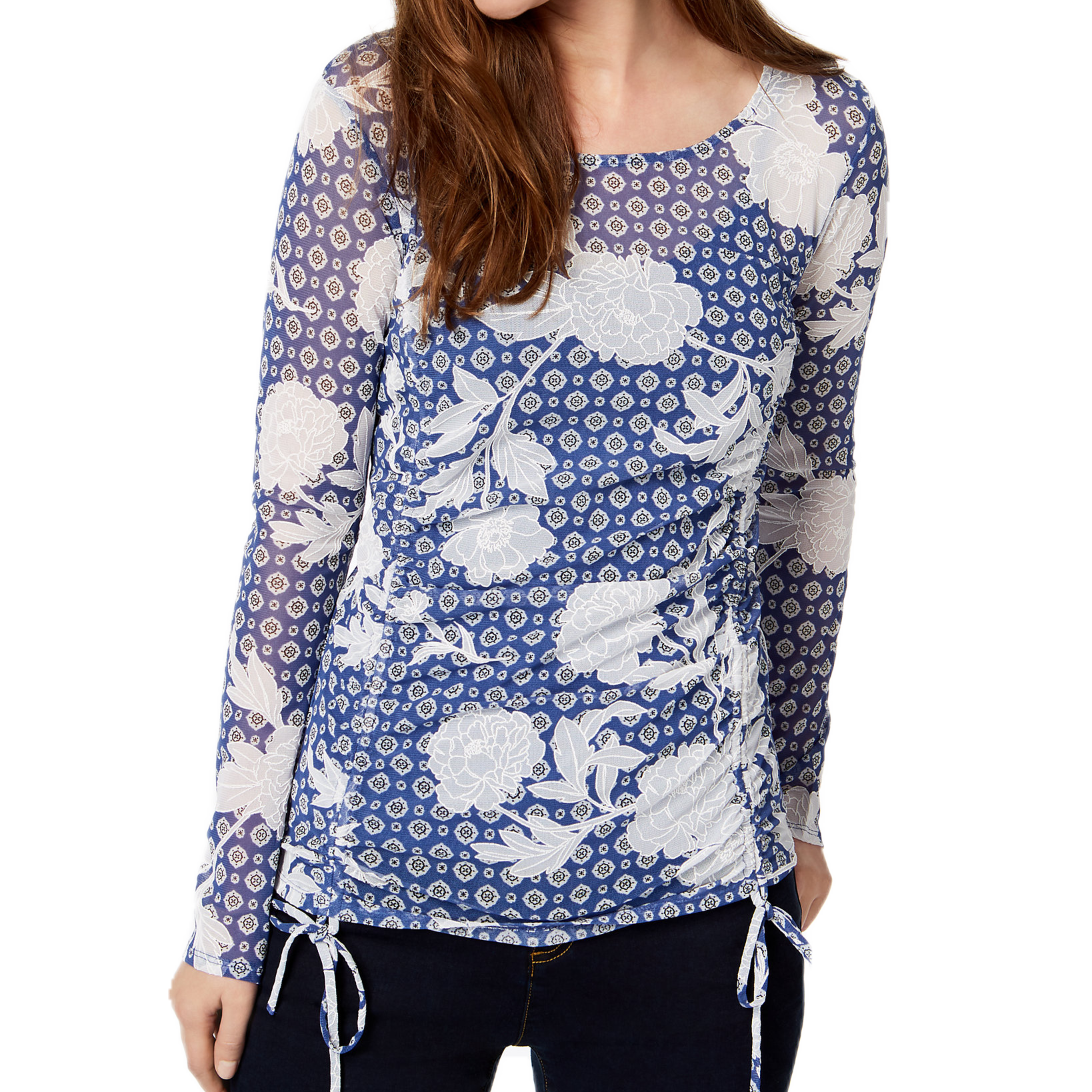 INC International Concepts Women Ruched Front Tie Top Foulard Passion