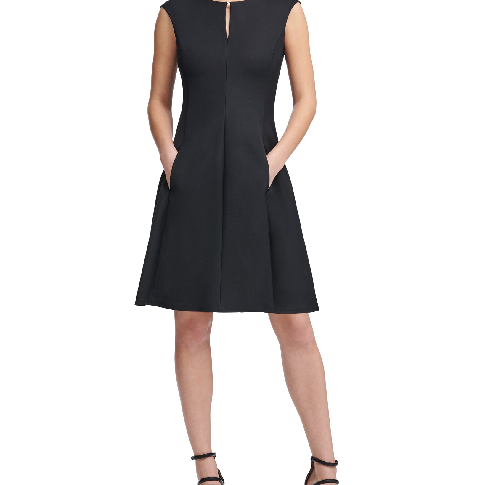DKNY Women Cap Sleeve Keyhole Fit & Flare Dress Black