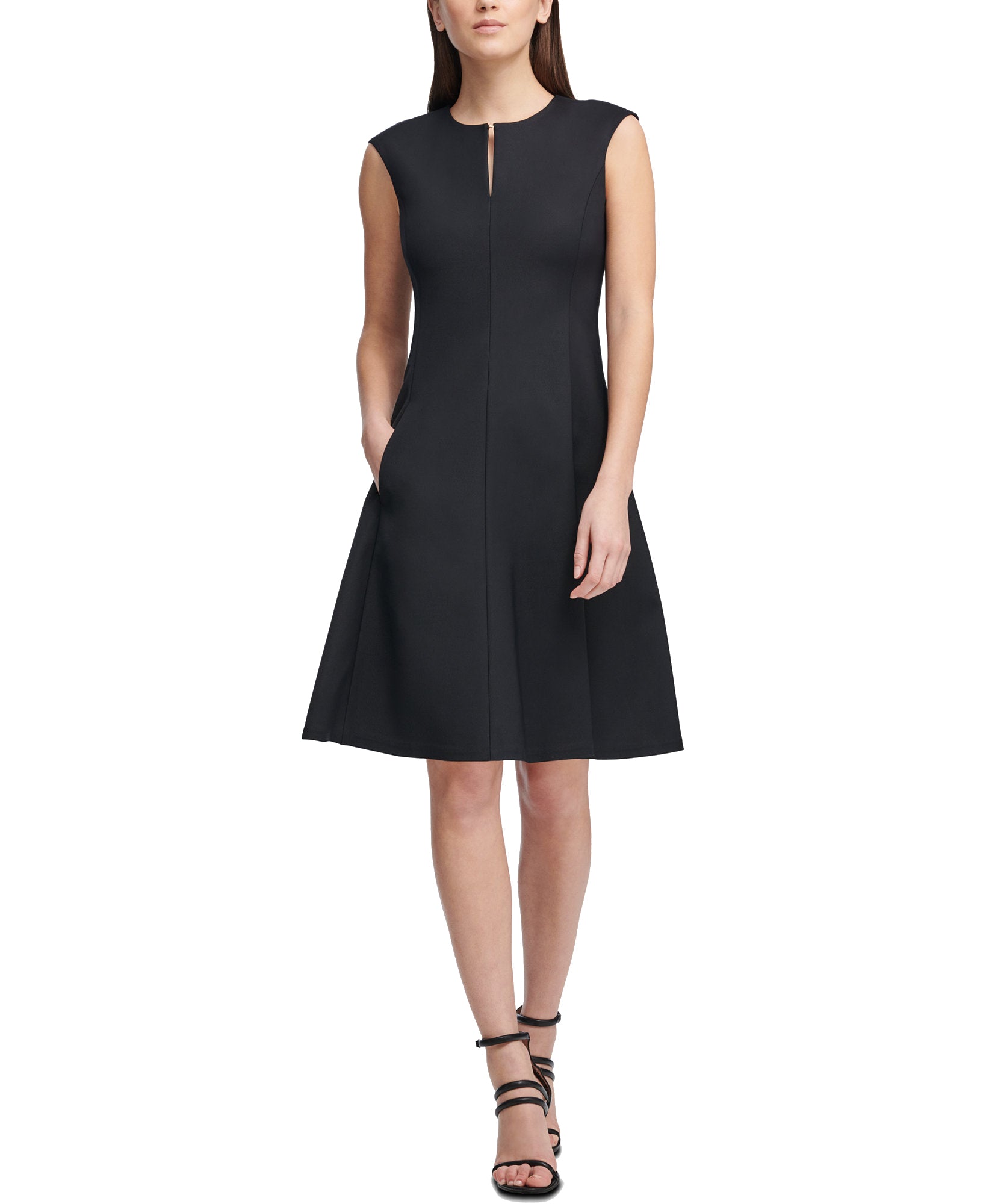 DKNY Women Cap Sleeve Keyhole Fit & Flare Dress