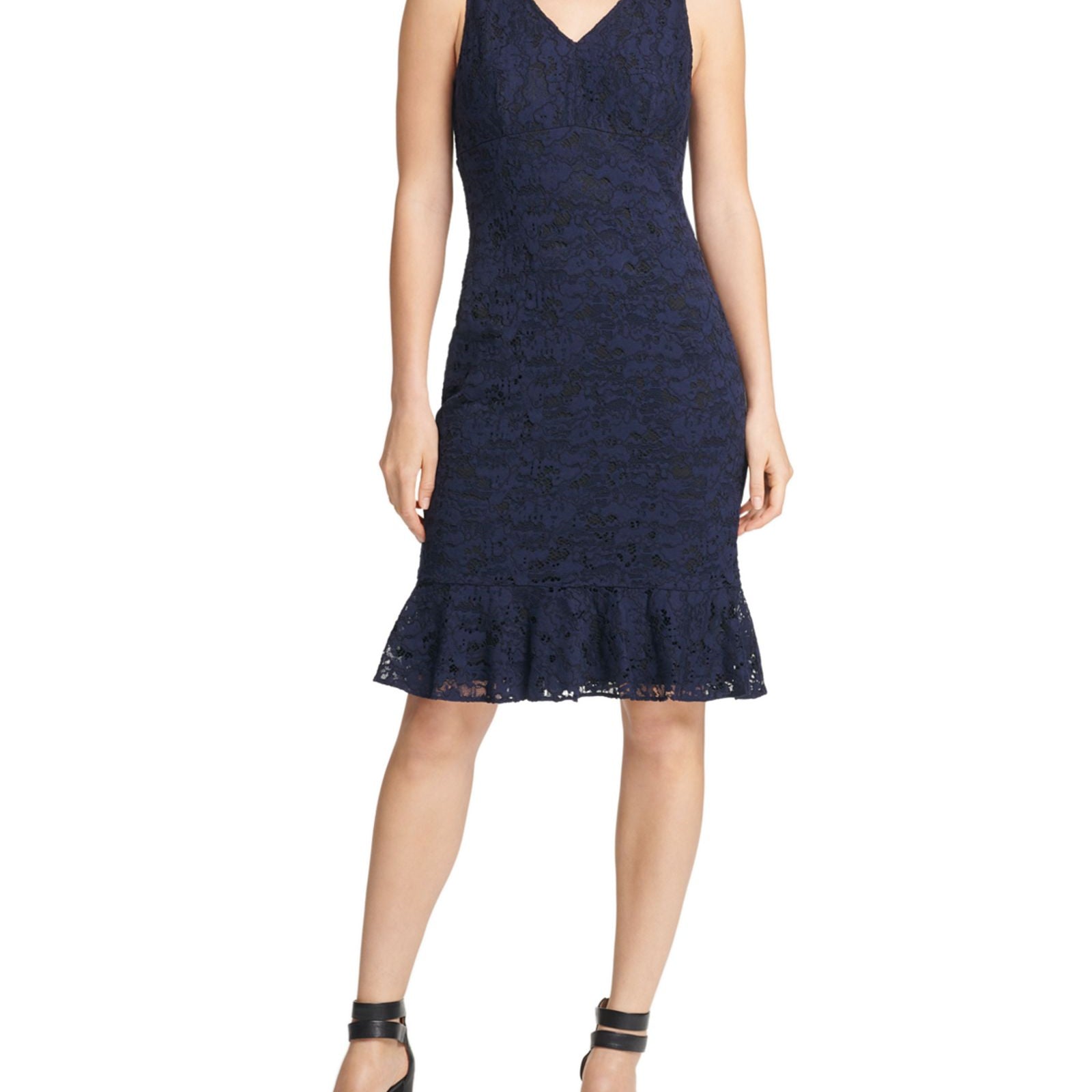 Donna Karan New York Women Sleeveless Lace Dress Dark Navy