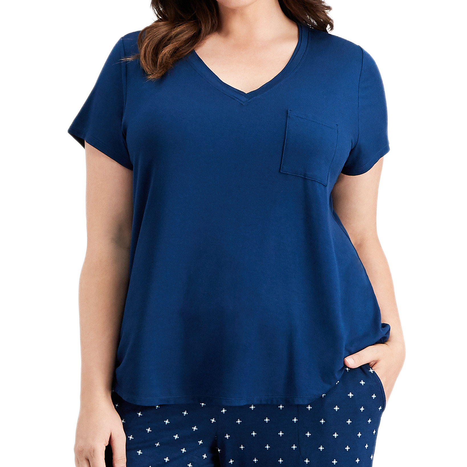 Alfani Women Plus V Neckline Pajama Top Starry Night