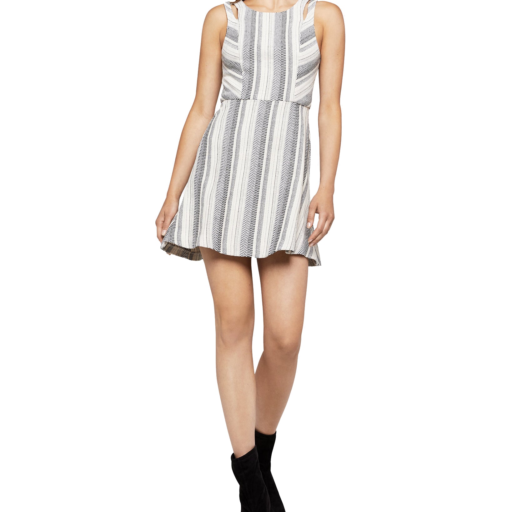 BCBGeneration Women Variegated Stripe Swing Dress Black Multi