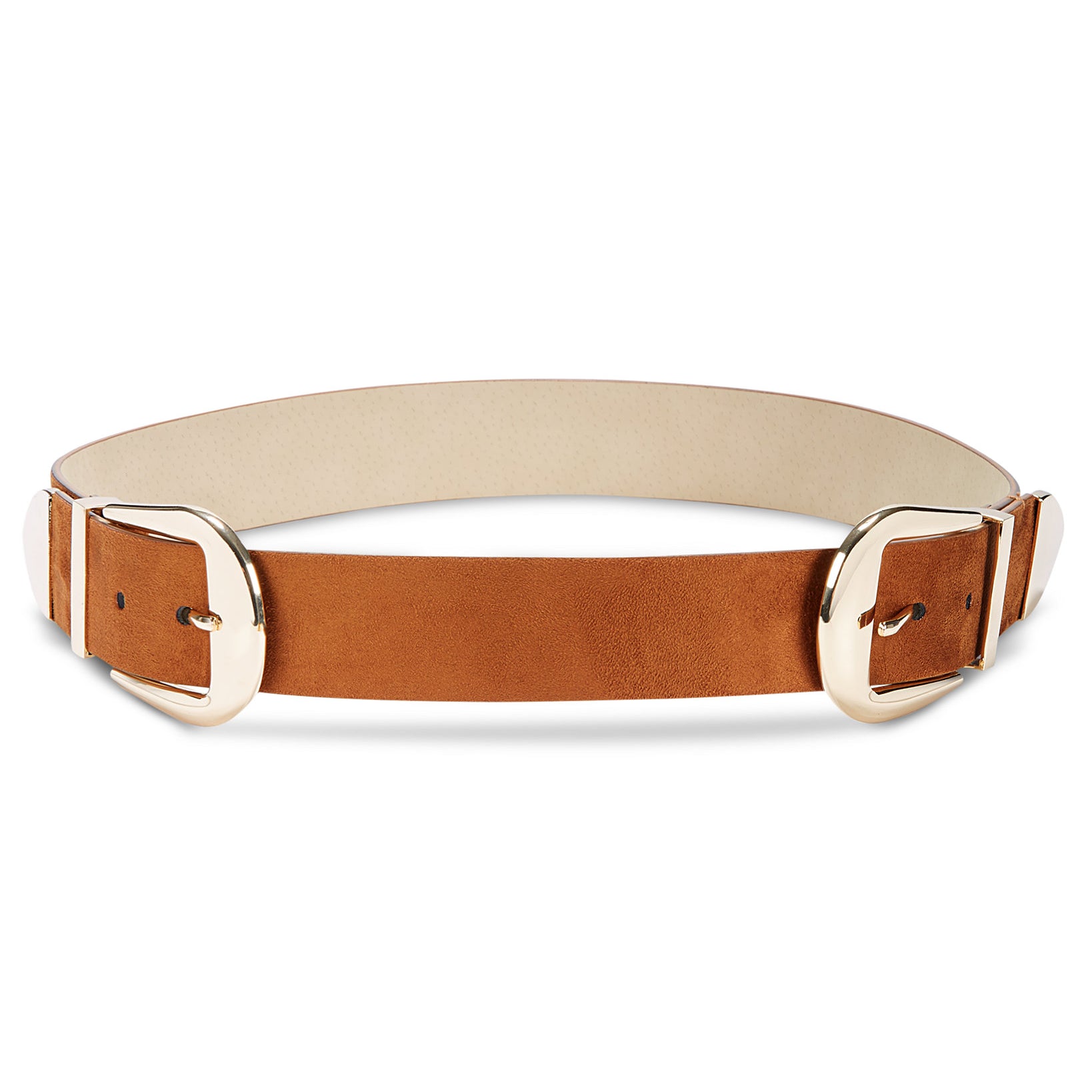INC International Concepts Women Clean Double Buckle Belt Cognac Gold