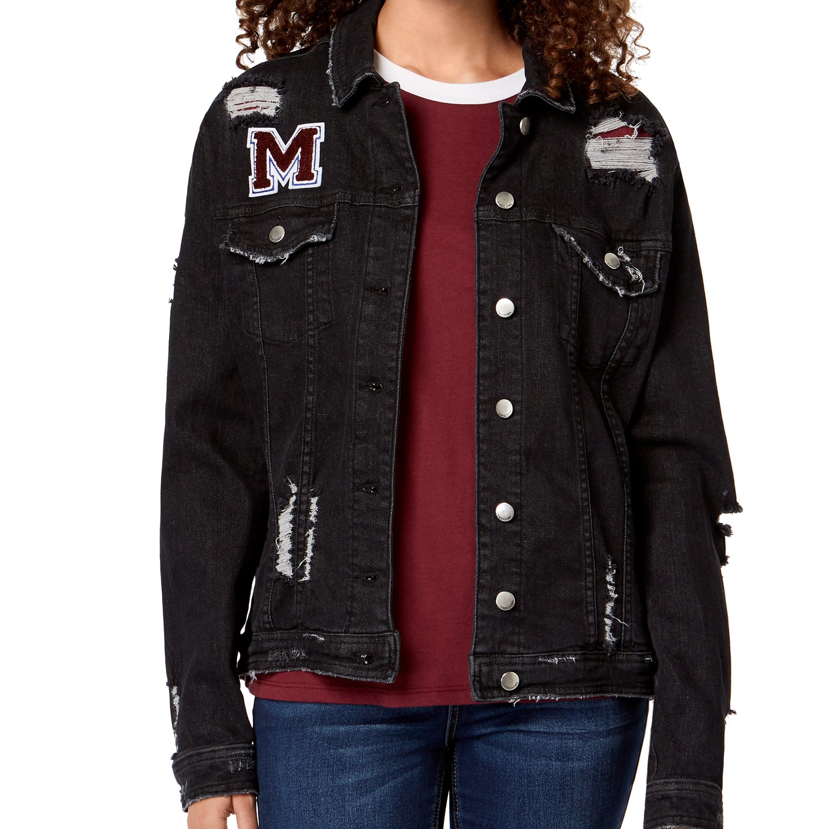 Tinseltown Juniors Ripped Denim Jacket Black