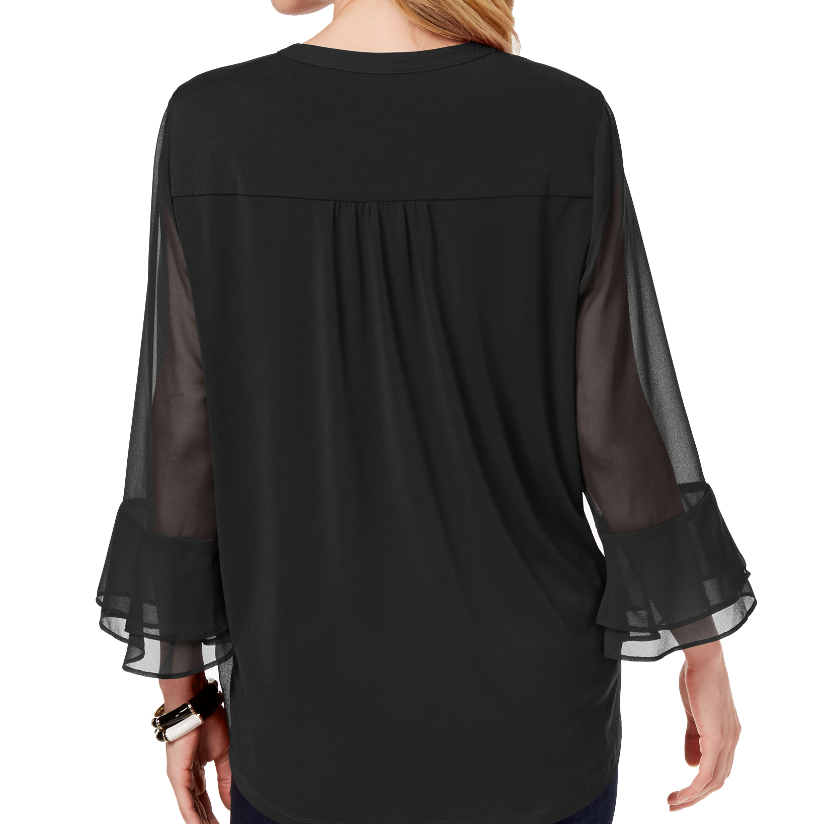 Charter Club Women Double Ruffle Solid Pintuck Top