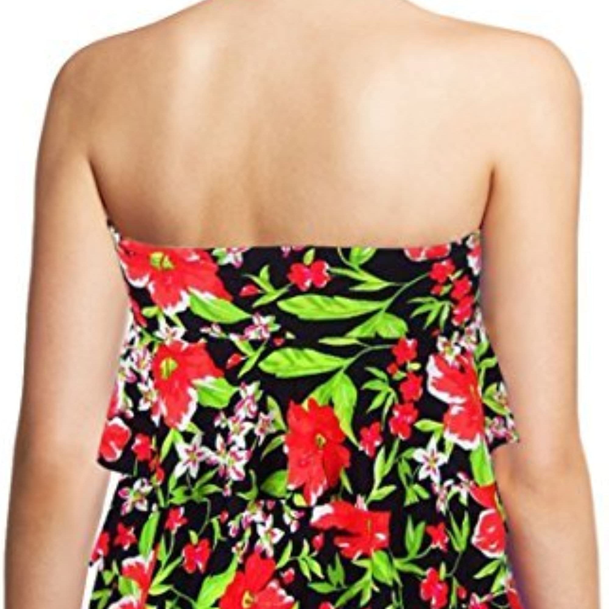 Island Escape Women Floral Tiered Ruffle Bandini Tankini with Removable Strap