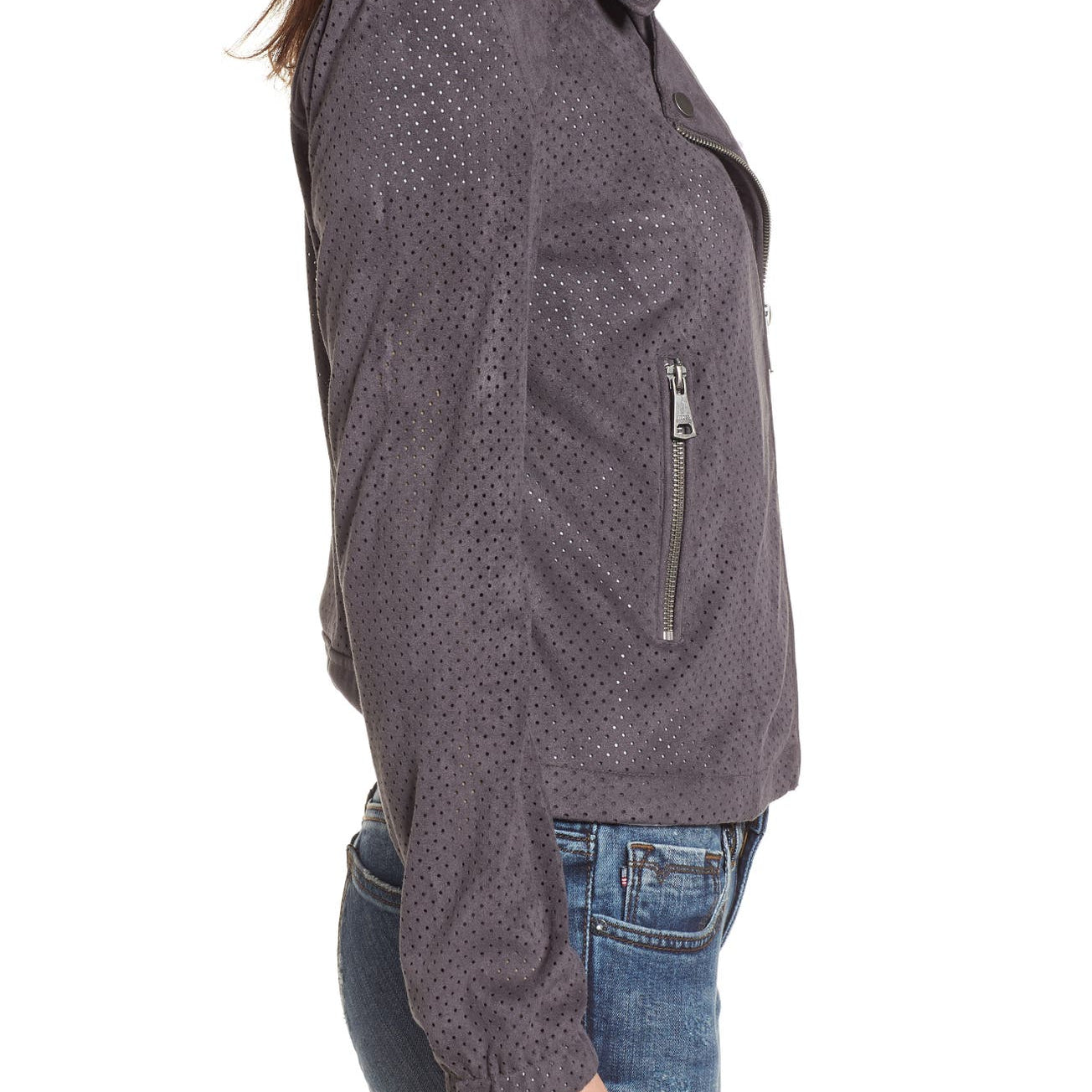 Vigoss Women Perforated Faux Suede Moto Jacket