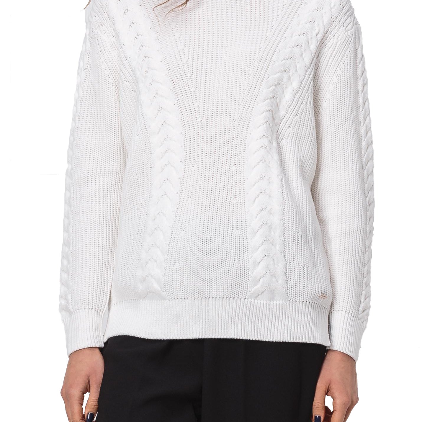 DKNY Women Cable Knit Crewneck Pullover Sweater Ivory