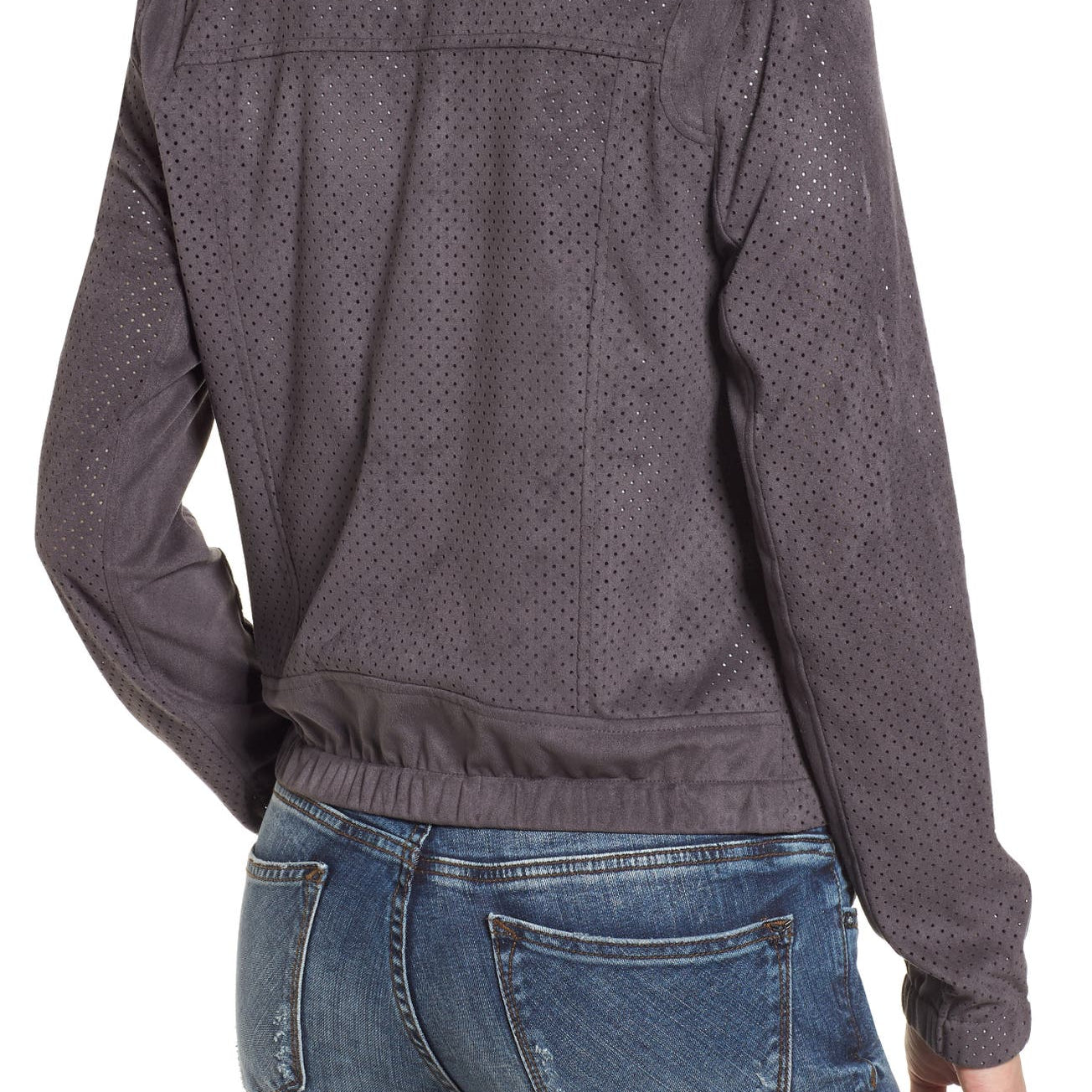 Vigoss Women Perforated Faux Suede Moto Jacket