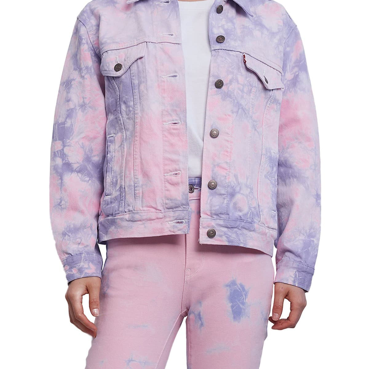 Levis Women Ex Boyfriend Cotton Denim Trucker Jacket Blurry Vision Tie Dye