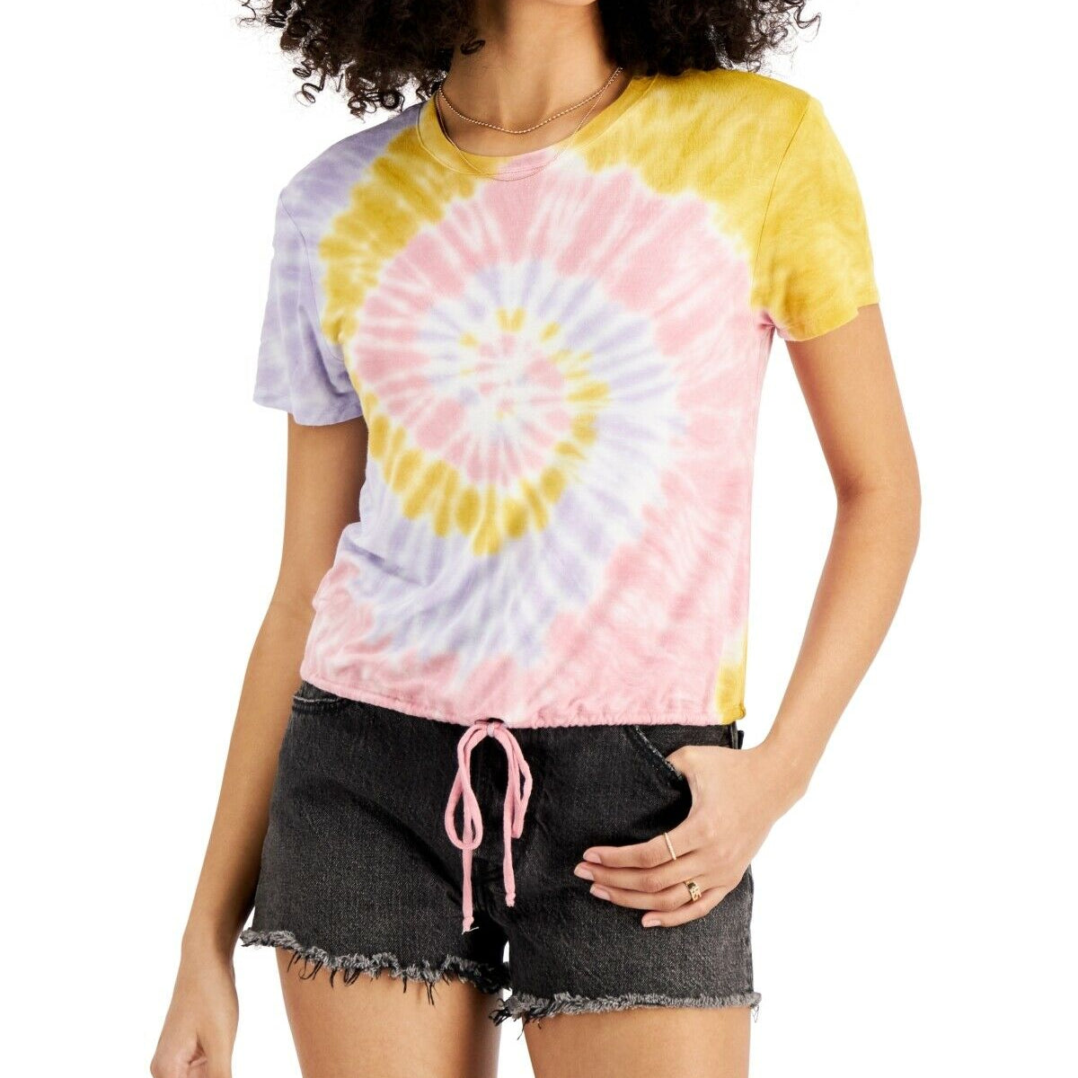 Self Esteem Juniors Tie Dyed Drawstring Hem T Shirt Lilac Multi Tie Dye
