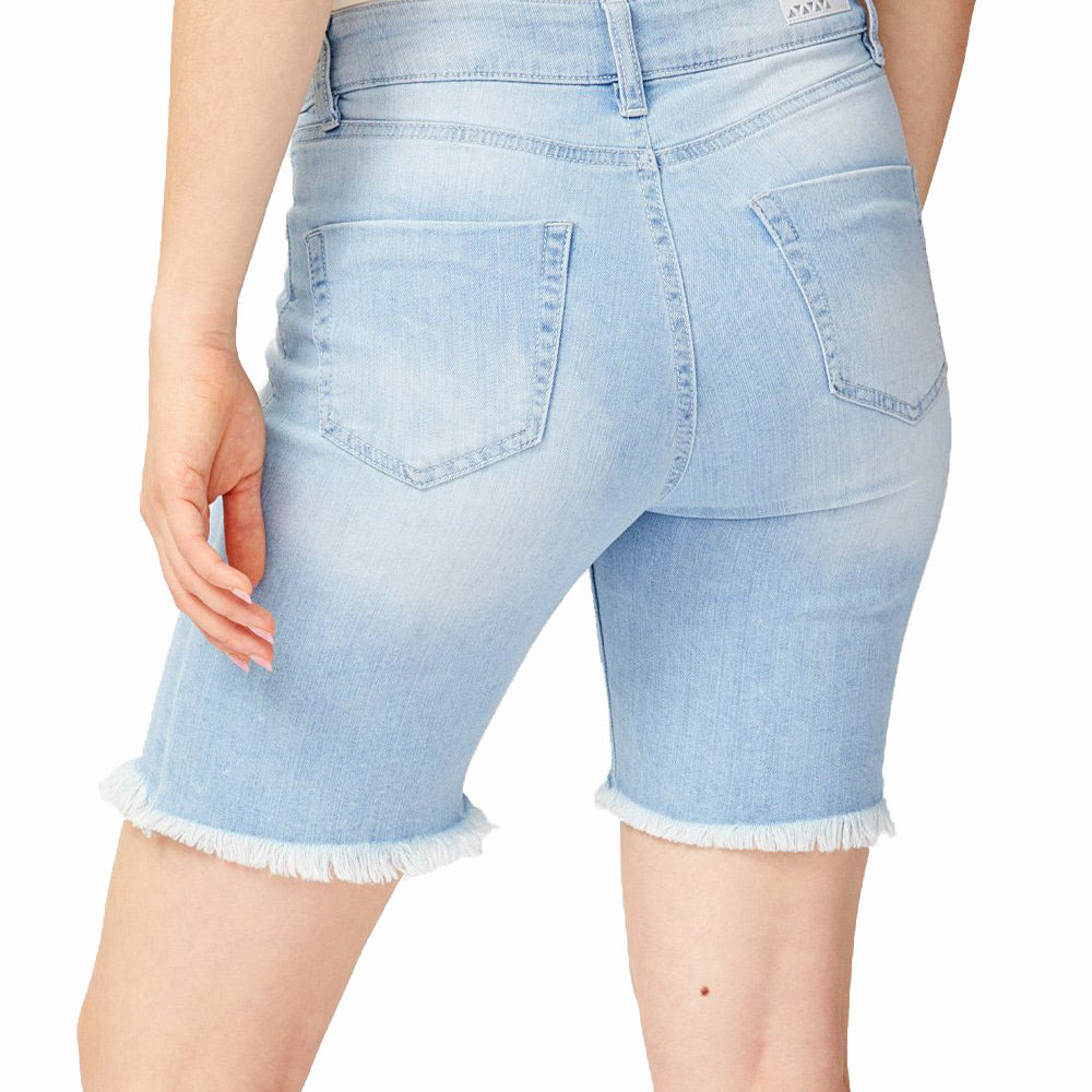 Dollhouse Women Frayed High Rise Denim Bermuda Shorts