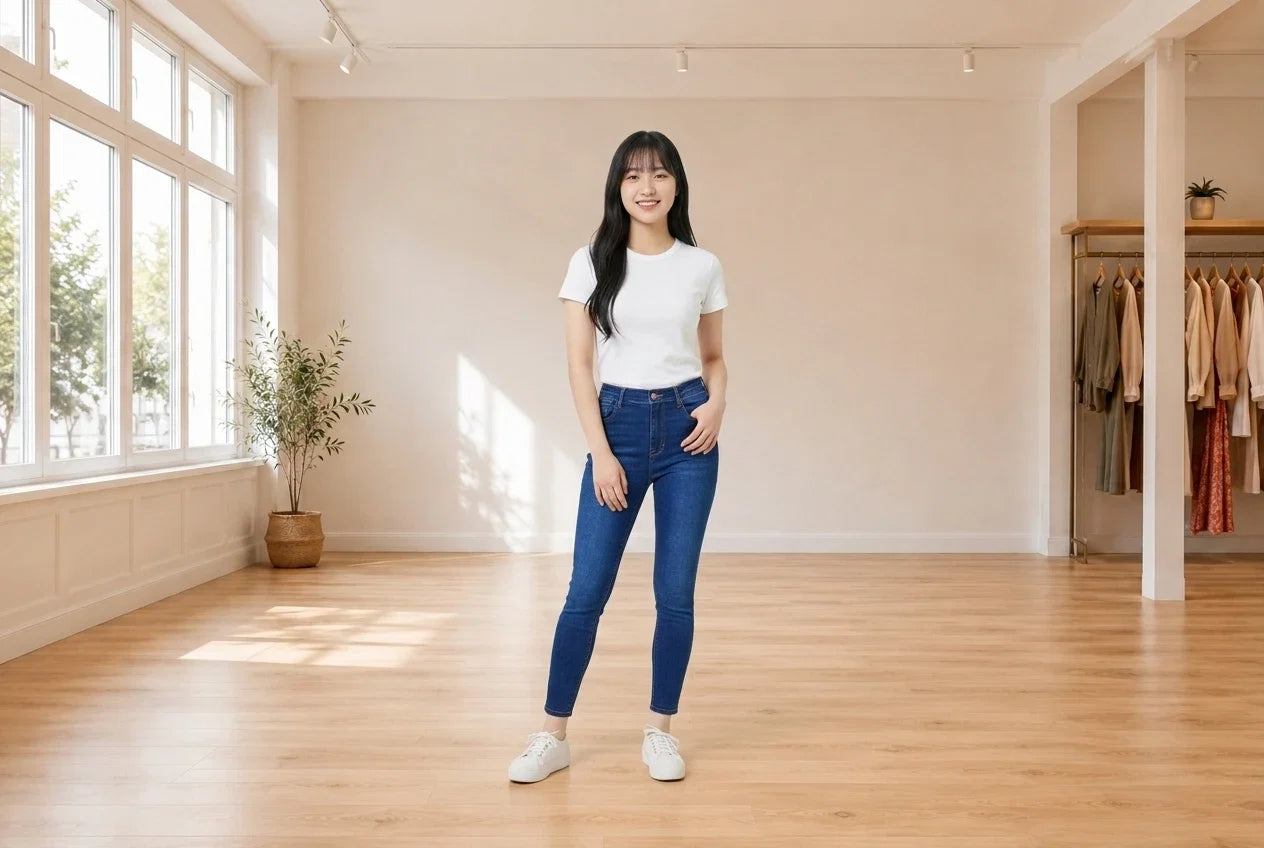 Model wearing Teen Small Jeans (Young Women's) Teen High-Rise Ankle Skinny Jeans in Online Warehouse Sale boutique studio