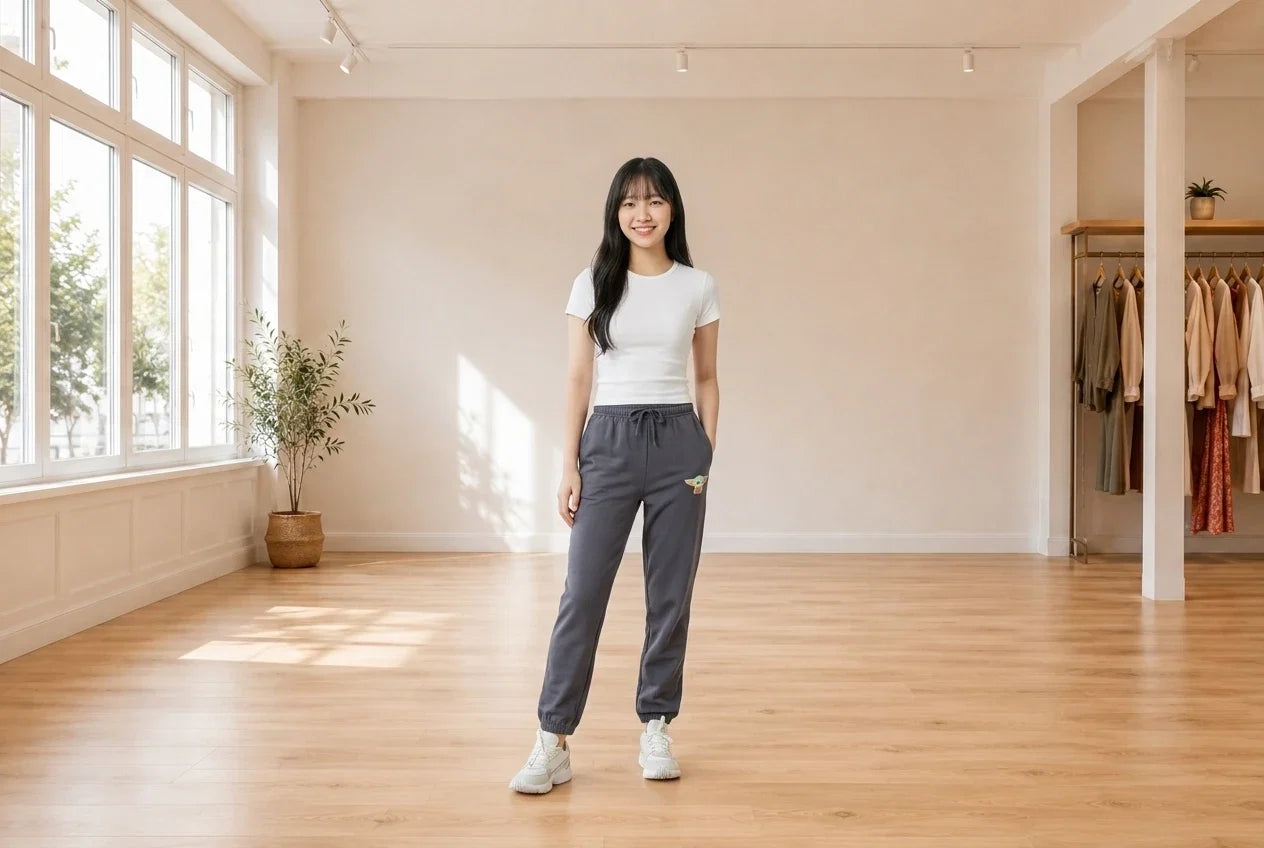 Model wearing Teen Small Pants Teen Star Wars Mandalorian Jogger Pants (Young Women's Fit) in Online Warehouse Sale boutique studio