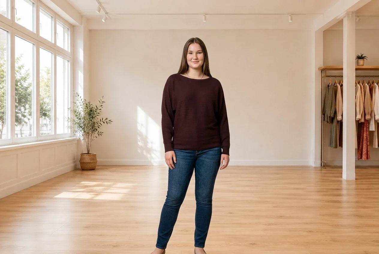 Model wearing Teen X-Large Cardigans Teen Dolman-Sleeve Sweater (Young Women's Fit) in Online Warehouse Sale boutique studio