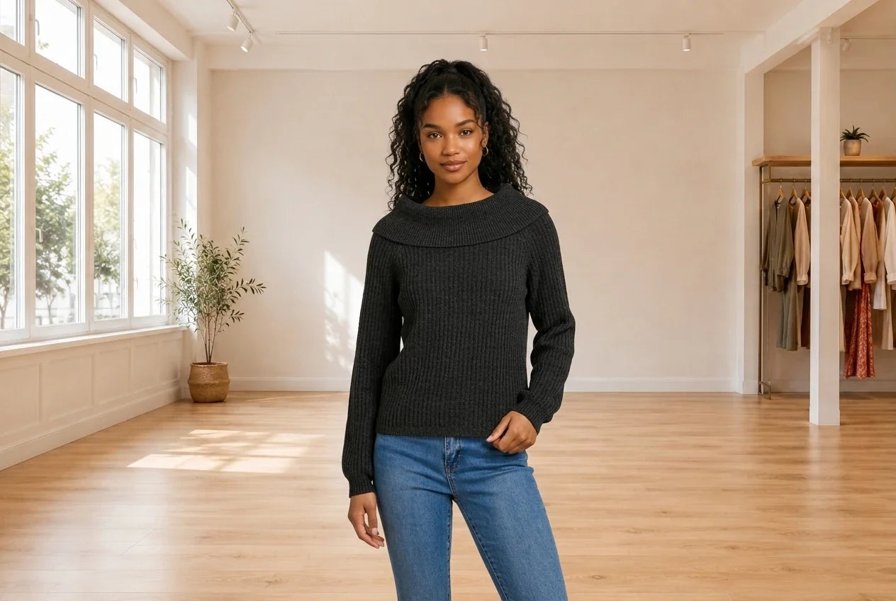 Model wearing Teen X-Small Cardigans Teen Marilyn Shawl-Collar Sweater (Young Women's Fit) in Online Warehouse Sale boutique studio