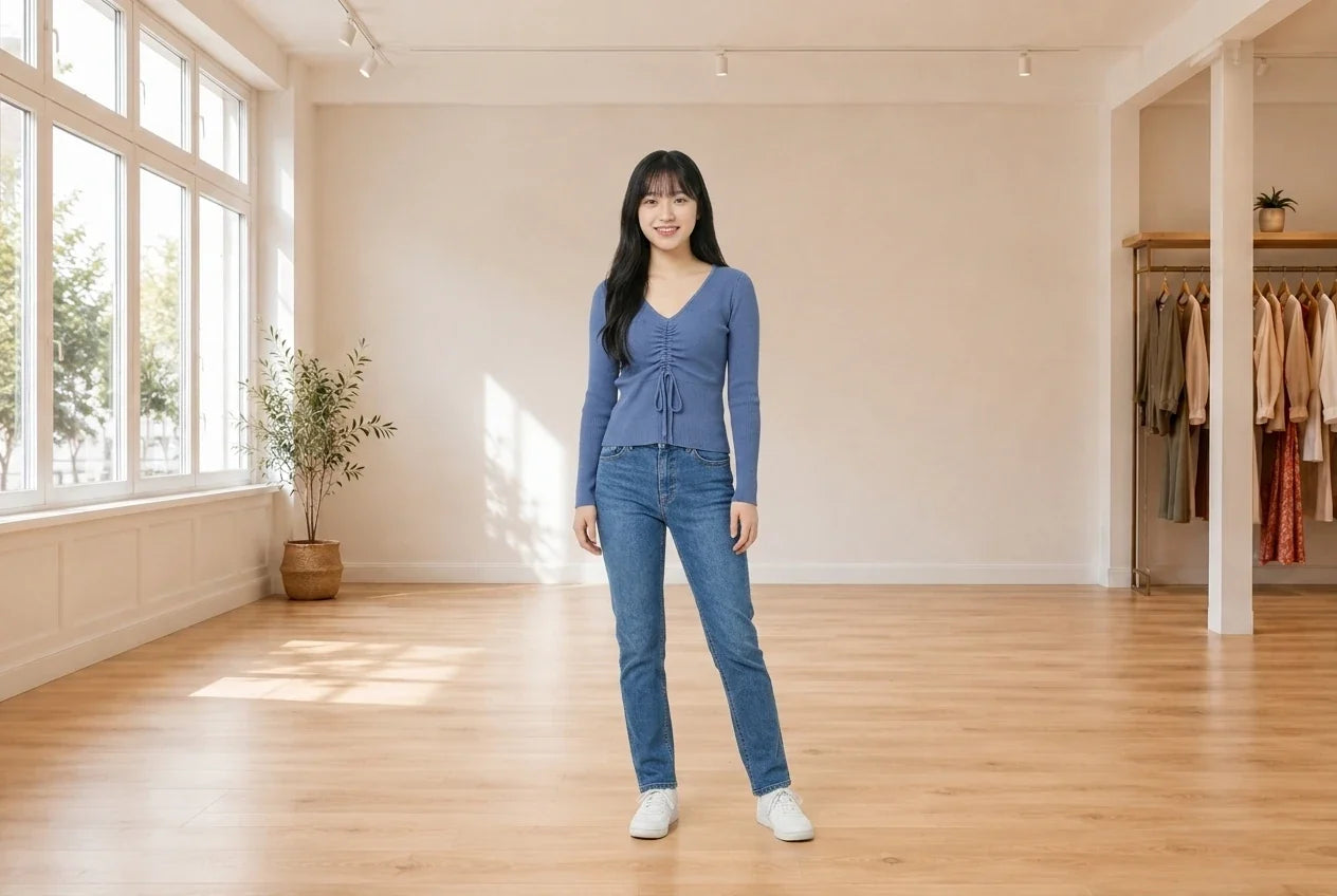 Model wearing Teen X-Small Sweaters and Cardigans Teen Cinched Ribbed-Knit Sweater (Young Women's Fit) in Online Warehouse Sale boutique studio