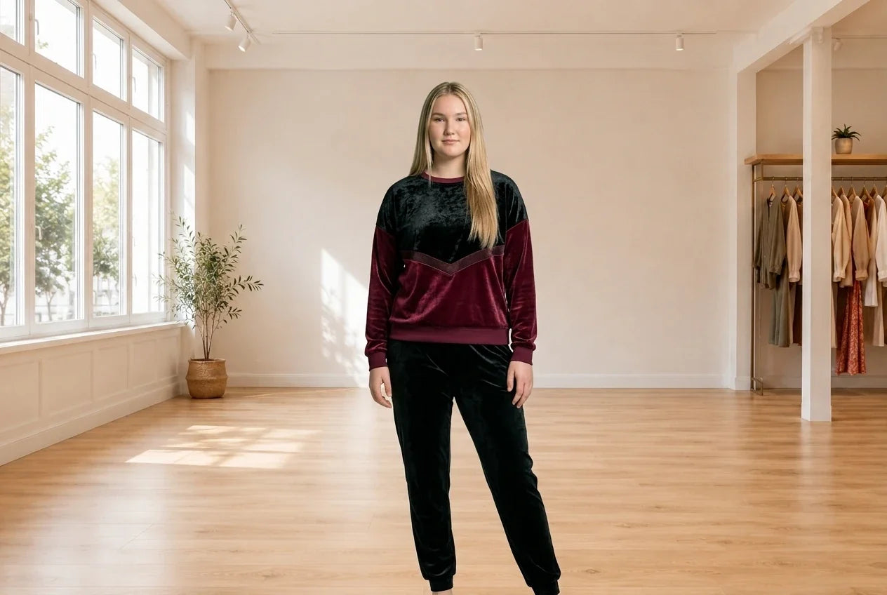 Model wearing Teen XX-Large Loungewear and Pajamas Teen Velvet Chevron Sweatshirt (Young Women's Fit) in Online Warehouse Sale boutique studio
