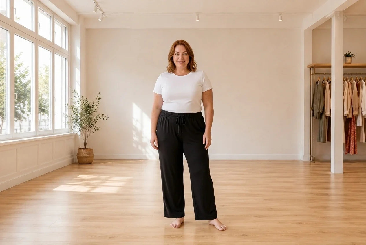 Model wearing Women's Plus 4X Loungewear and Pajamas Women's Plus Modern Lounge Pull-On Pants in Online Warehouse Sale boutique studio