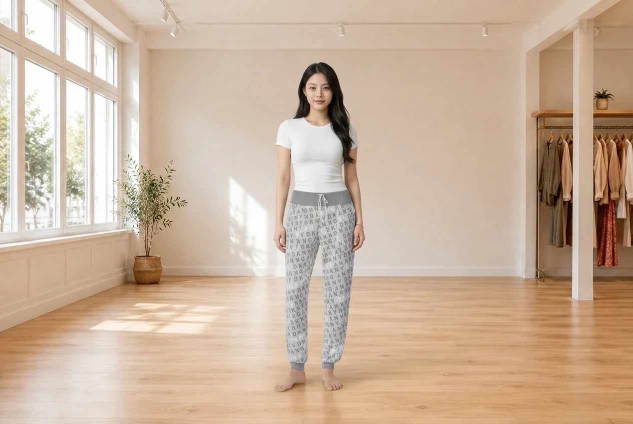 Model wearing Women's Small Loungewear and Pajamas Women's Logo Knit Jogger Pajama Pants in Online Warehouse Sale boutique studio