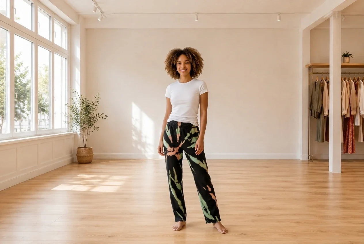 Model wearing Women's X-Large Pants Women's Tie-Dye Sweatpants in Online Warehouse Sale boutique studio