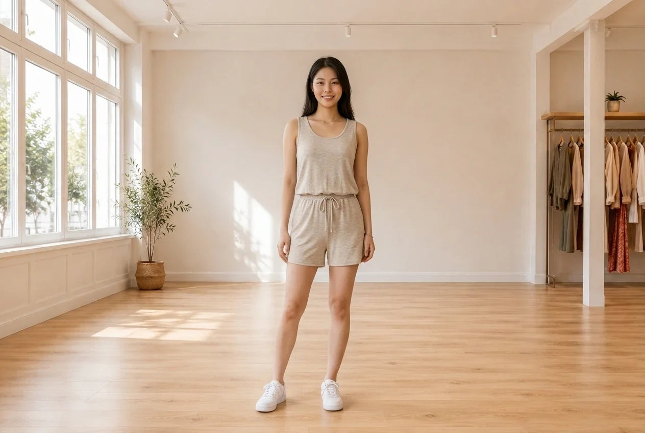 Model wearing Women's X-Small Jumpsuits and Rompers Women's The NW Sleeveless Romper in Online Warehouse Sale boutique studio