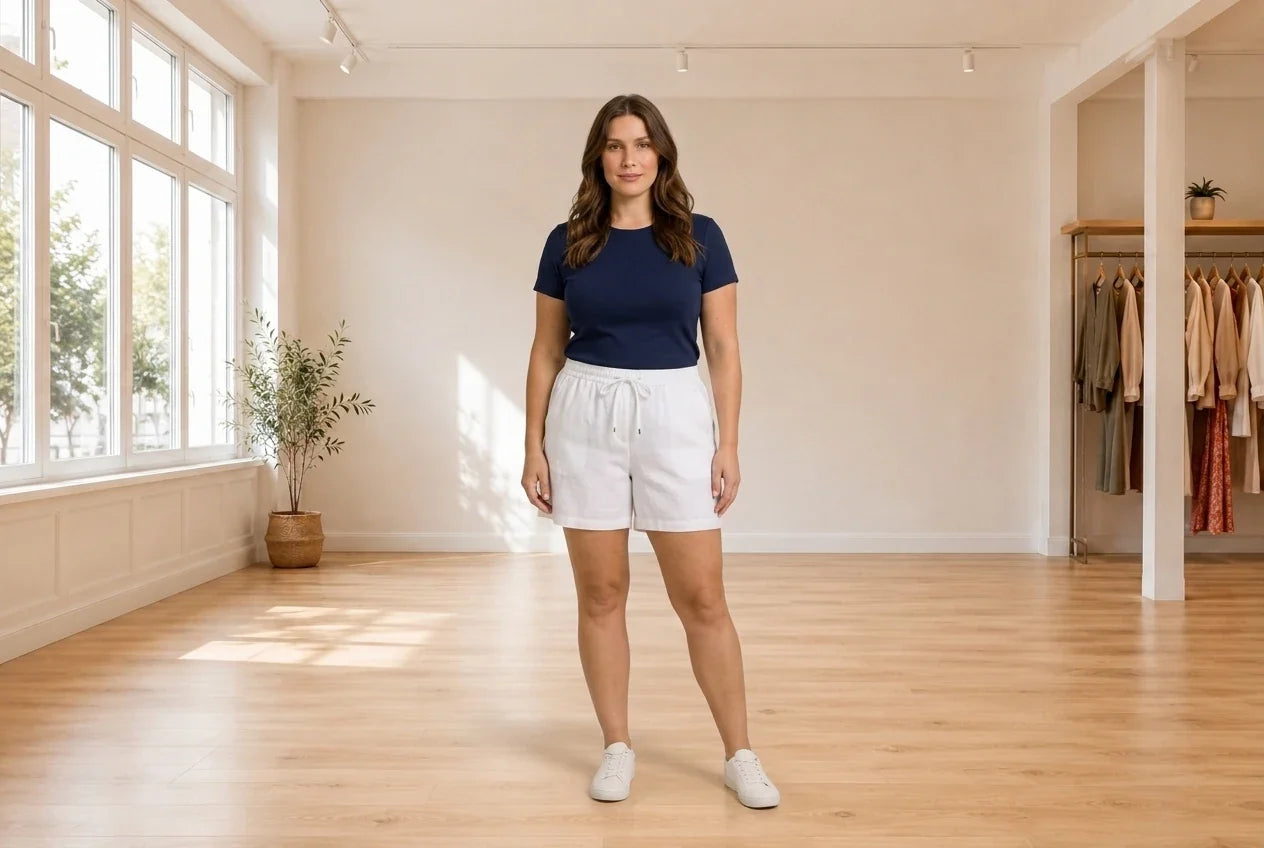 Model wearing Women's XX-Large Shorts Women's Pull-On Shorts in Online Warehouse Sale boutique studio