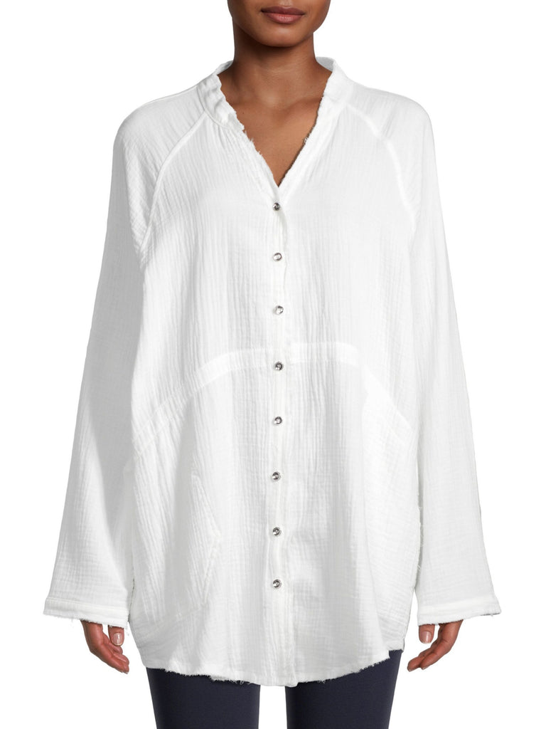 Saks Fifth Avenue Women Cotton Button Down Top Cloud White