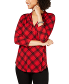 Charter Club Women V Neck Printed Top Ravishing red