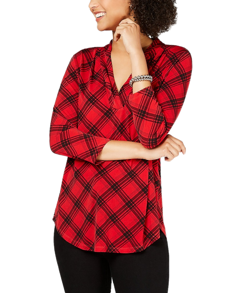 Charter Club Women V Neck Printed Top Ravishing red