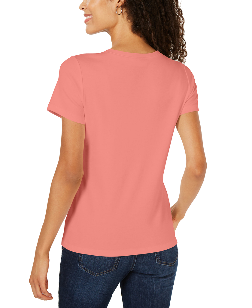 Karen Scott Women Short Sleeve Henley Top