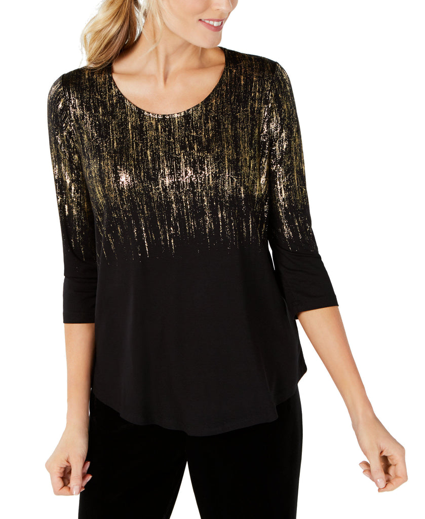 JM Collection Women Plus Petite Printed Top Gold