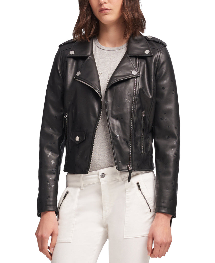 DKNY Women Faux Leather Moto Jacket Black