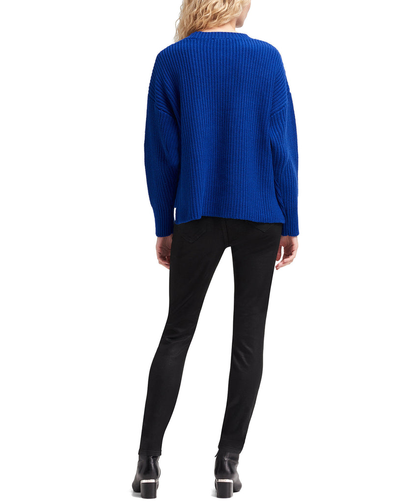 DKNY Women Faux Leather Cable Knit Sweater